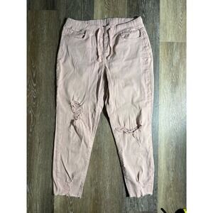 Pink Distressed Jogger Pants Elastic Waist Raw Hem Pastel Casual Womens Small